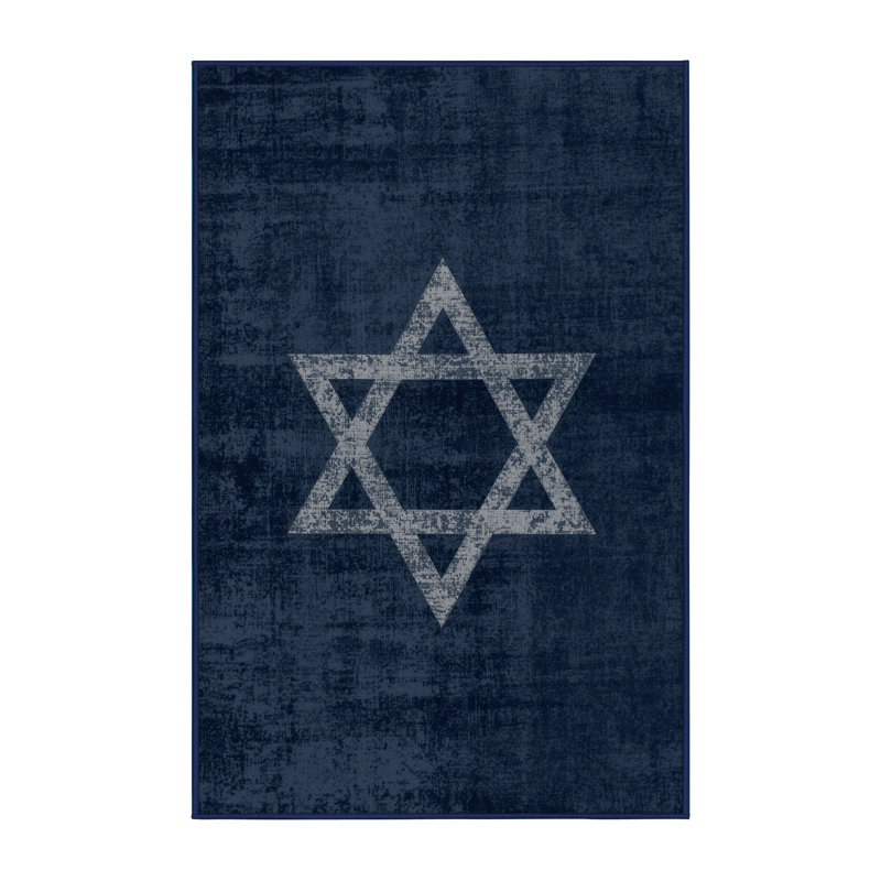 Tapis abstrait moderne et contemporain lavable à la machine en Hanoukka bleu et bleu marine, 5 x 7