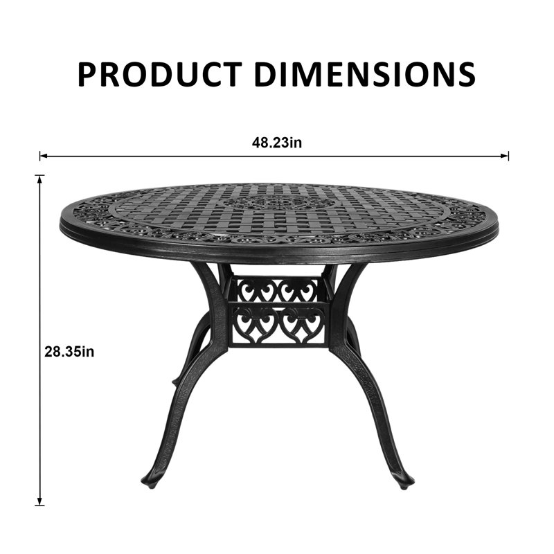 5 Piece Modern Outdoor Dining Set, Cast Aluminum Patio Table And Chairs, 48" Round Table With Umbrella Hole, Black, Black