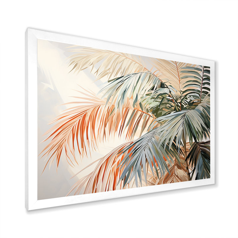 Minimalisme, tranquillité tropicale, palmiers I sur toile, H 16 po x l 32 po x P 1 po, Cadre photo blanc