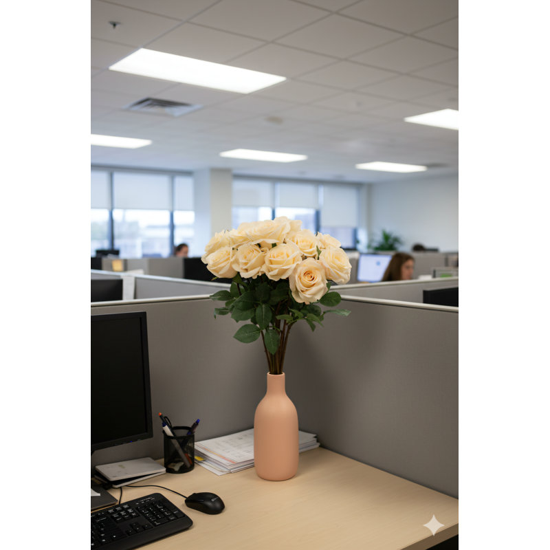 4pc 27” Real Touch Peach Rose – 4” Diameter Faux Flowers
