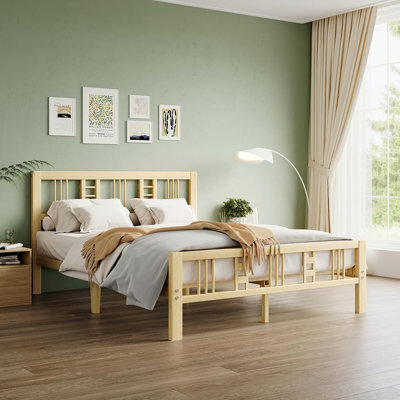 Structure de lit double en bambou de 14 pouces avec tête et pied de lit - plateforme en bois robuste, aucun sommier requis, support de lattes en métal, assemblage facile, silencieux, fabrication renforcée