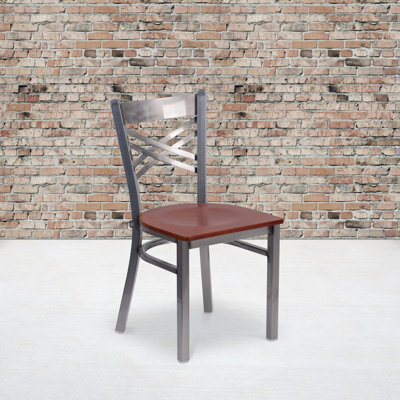 Clear Coated "X" Back Metal Restaurant Chair