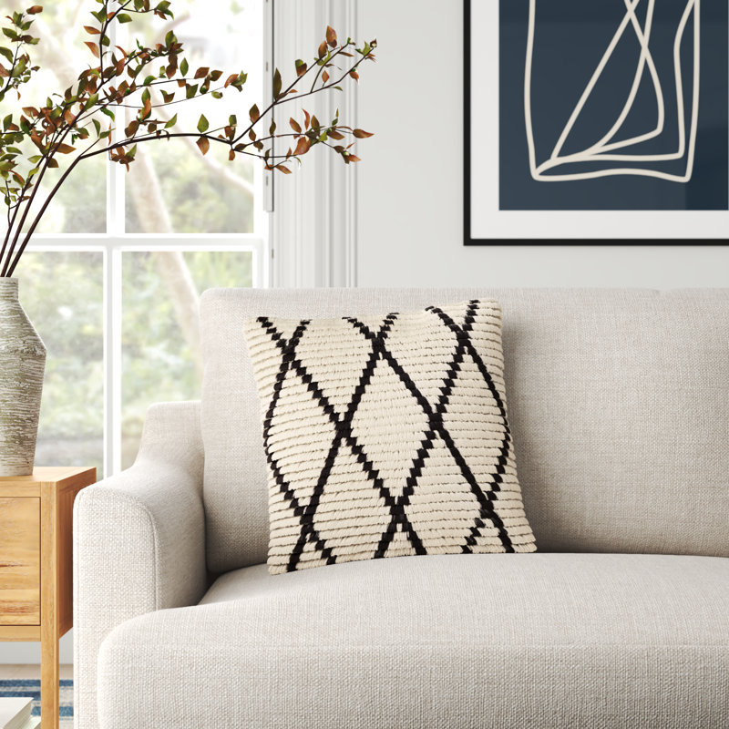 Cyan Geometric Wool Pillow Cover, 18" H x 18" W, No Fill