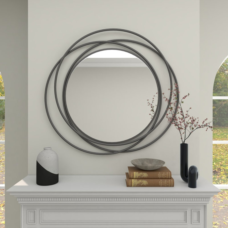 Aziana Overlapping Rings Metal Accent Mirror, Gray