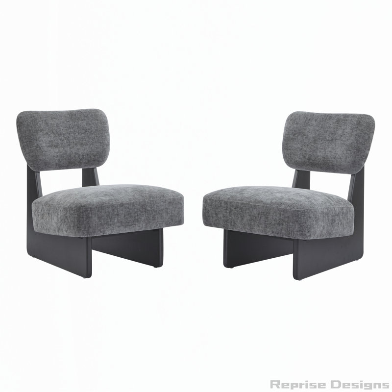 Chaise longue moderne avec revêtement en polyester pour le salon, ensemble de 2, Gris anthracite, Gris