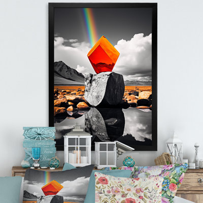 Paysage monochromatique et prisme orange - reproduction sur toile