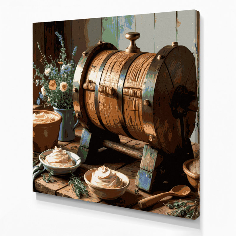«Farm Butter Churns», art mural sur toile brun, H 12 po x l 12 po