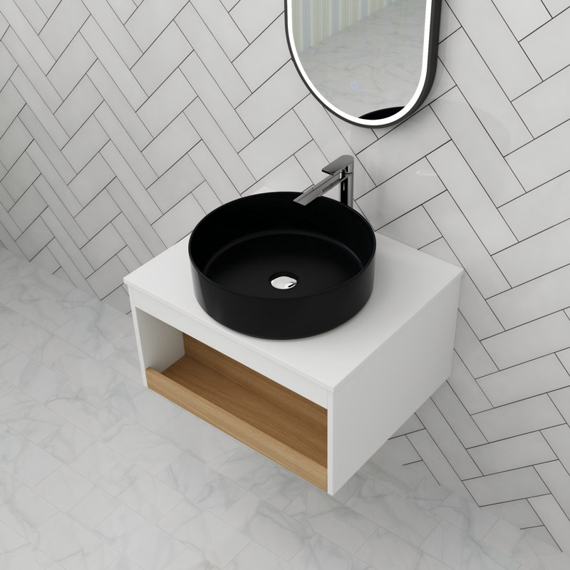 Meuble-lavabo flottant simple 36 po avec comptoir en céramique, 36", Noir