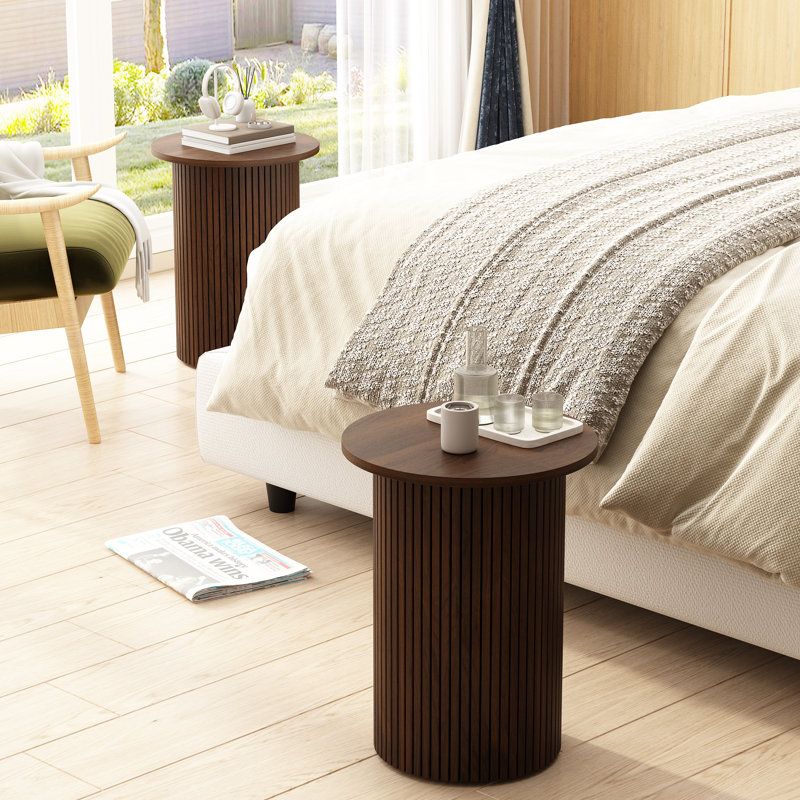 Eversole 22.6" Fluted Round Side Table Set, Brown, Set of 2