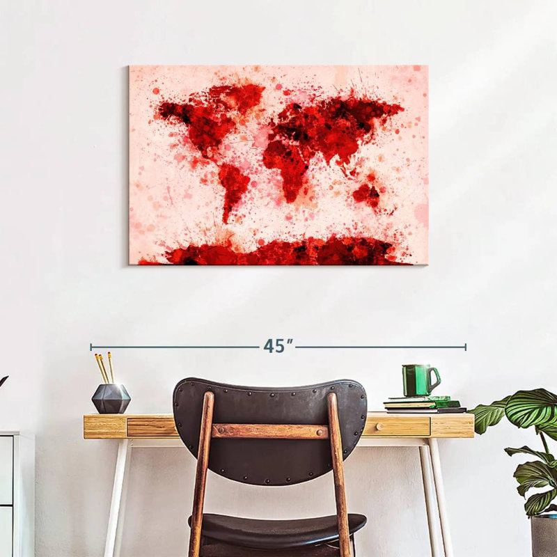 Éclaboussures de peinture sur la carte du monde Aliaz - rouge, H 24 po x l 36 po