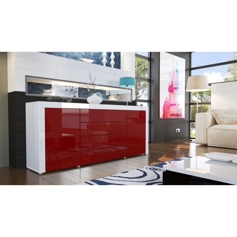 Sideboard Mccutcheon, White (Glossy)/Oak/White (Glossy)