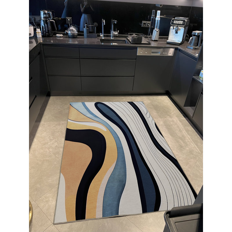 Multi-Colored Abstract Shape Patterned Modern Decorative Rug, Runner 3'3.37" x 9'10.11"