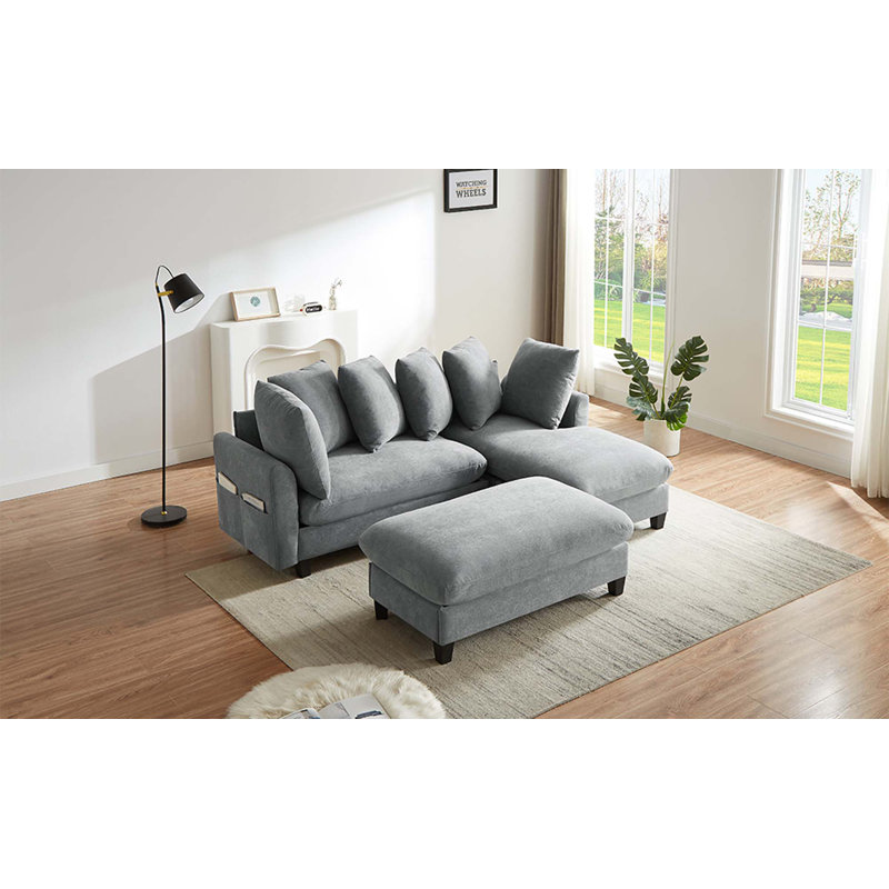 Canapé modulaire en L de 83 po avec canapé L 83 po avec amplement d'espace de rangement, repose-pieds mobile et six coussins décoratifs pour le salon