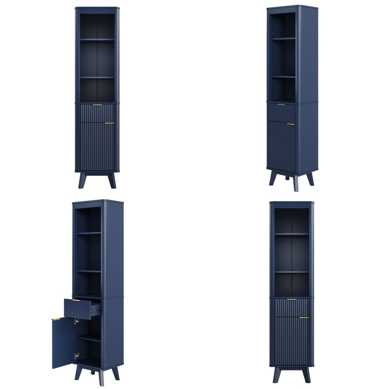 68" Slim Tower — Gold Accents & Triple Storage for Your Vertical Sanctuary, Blue