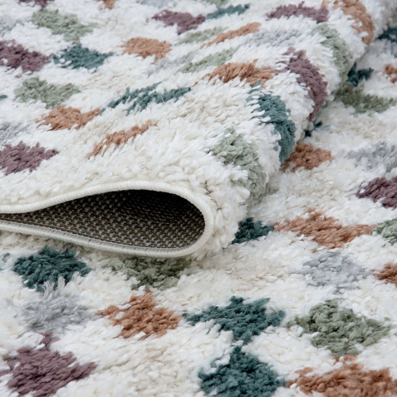 Moodi Modern Shaggy Area Rug Checkered Design, Round 120 cm, Multicolour 