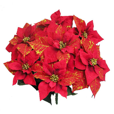 Arrangement floral à imprimé 7 tiges artificiel velours poinsettia