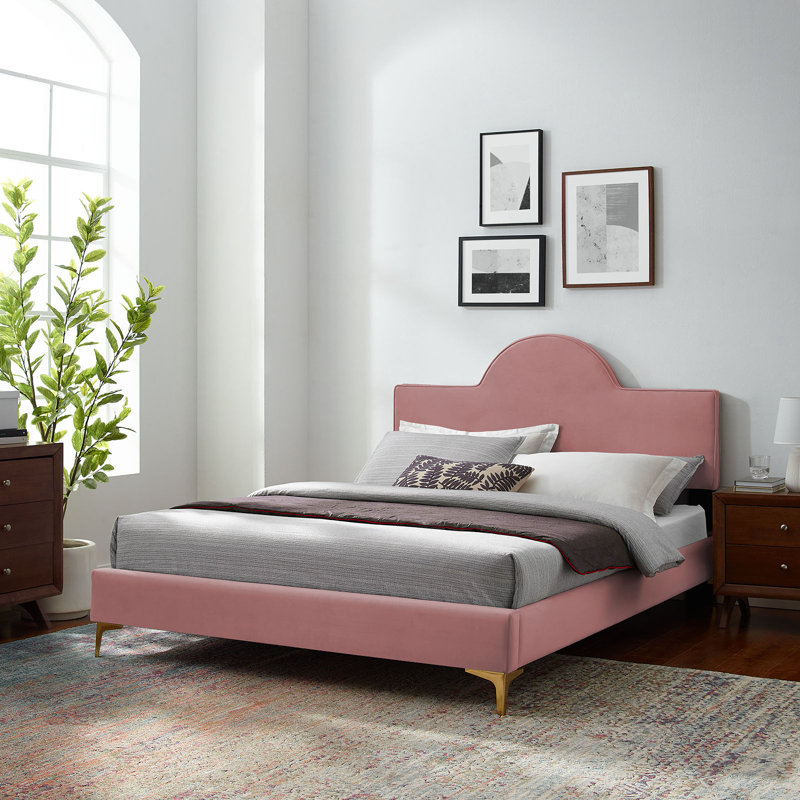 Lit en velours Sunny Performance, Double, Vieux rose