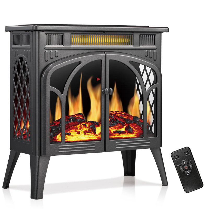  Cowsar Infrared Freestanding Portable Electric Fireplace Stove Heater With Remote,Timer,Adjustable Brightness And Speed,Double Doors