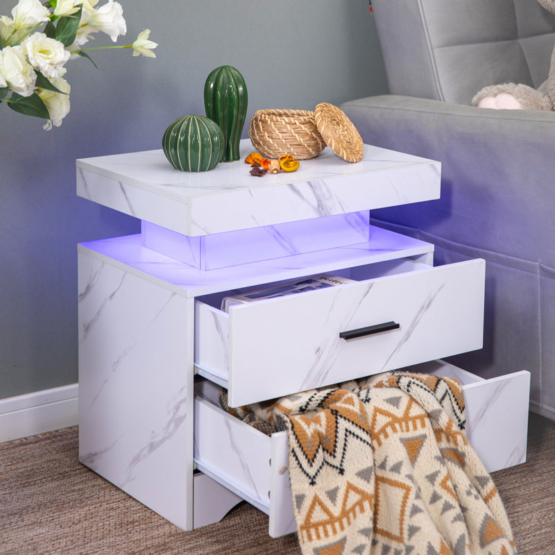Khuram 2 - Drawer End Table Set with Colorful LED Light and USB Power Ports