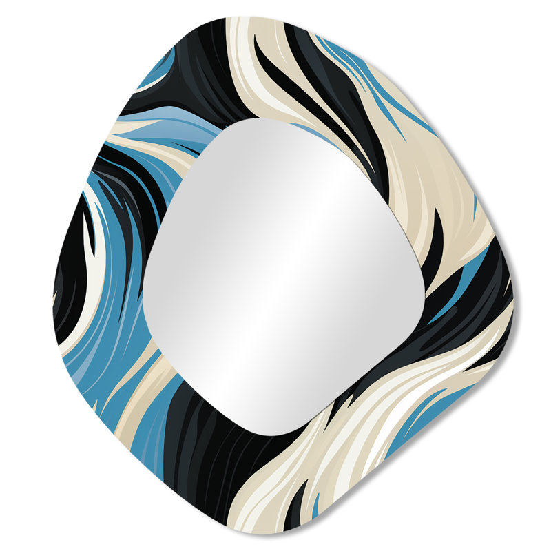 Black And Blue Zebra Stripes - Striped Unique Shape Wall Mirror, Blue Asymmetrical Decorative Mirror, Printed Metal Art