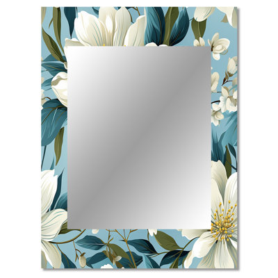 Alysta Blue Coastal Blossoms Floral Pattern - Floral Mirror, Floral Decorative Wall Mirror, Printed Metal Art