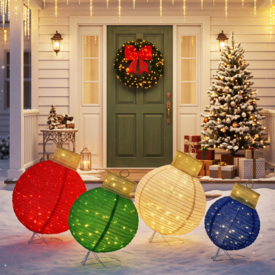 Ensemble de 4 décorations de Noël lumineuses et pliables pour l'extérieur, pour le jardin et la décoration de Noël extérieure