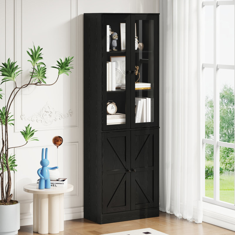 Bibliothèque standard H 70,9 po x l 23,6 po avec porte en verre, Noir