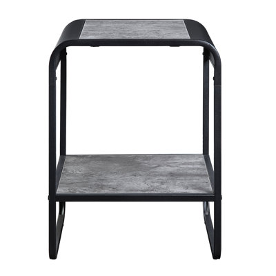 Table de bout en béton gris et noir avec compartiment de rangement spacieux et tablettes latérales contemporaines