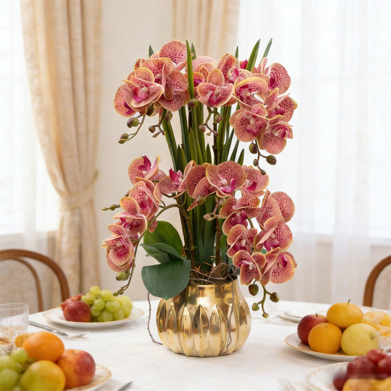 Arrangement floral artificiel, Doré, Rose