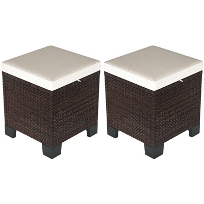 Repose-pieds d'extérieur avec coussin, ensemble de 2 repose-pieds en rotin avec repose-pieds et table d'appoint pour patio, cour et bord de piscine