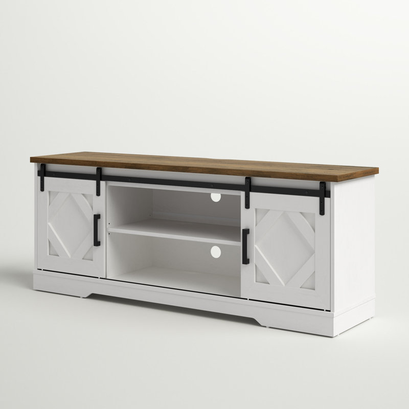Laziza Solid Wood Mid Century Morden TV Stand for TVs up to 65", Brown/White