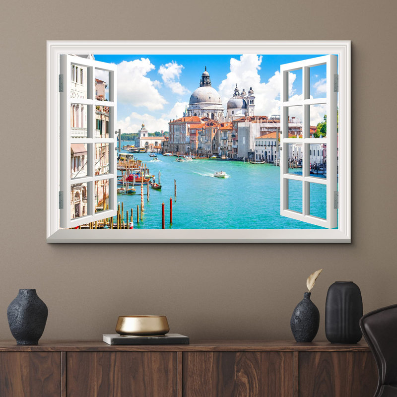 Fenêtre avec vue sur la baie de Venise en Italie, H 12 po x l 18 po