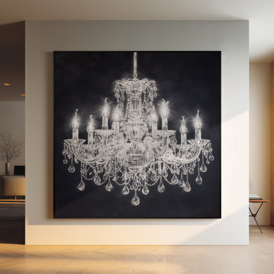Très grand art mural imprimé sur tissu - lustre en cristal élégant sur fond bleu marine foncé décoration murale pour chambre à coucher - «Assemblage requis du cadre (cadre non fini)»