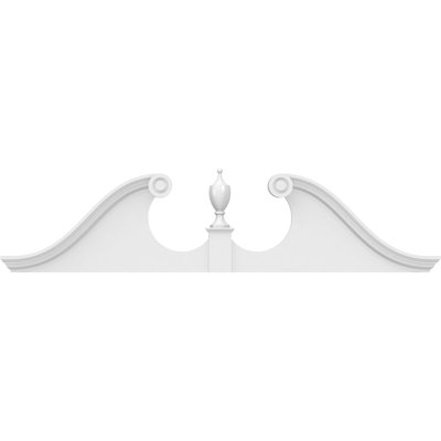 70"W x 17-1/2"H x 2-3/4"P Rams Head Architectural Grade PVC Pediment (Urn Ships Unattached in Box)