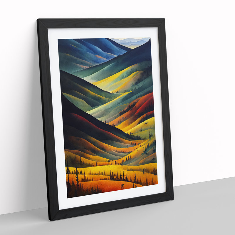 Meadow Landscape Watercolour No.1 - Framed Print, Black, 64cm H x 46cm W x 2cm D