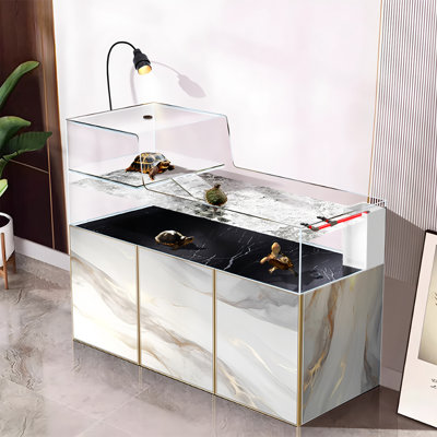 Aquarium de 59,06 po à fond blanc et petit verre transparent