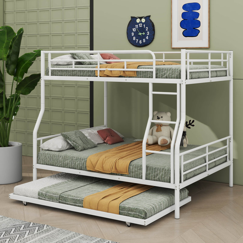 Lit superposé avec lit gigogne Anastazia Kids, Double TG sur grand, Blanc
