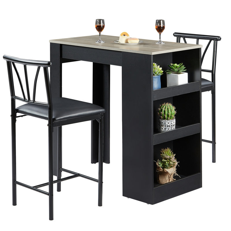 Alaura 2 - Person Counter Height Dining Set Dining Table with Triple Storage Tiers Upholstered Chair Set, Gray