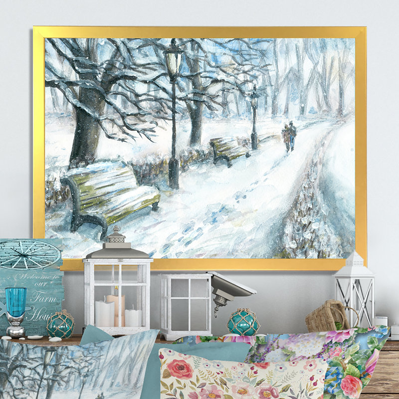 Winter Park At Christmas - reproduction de cadre flottant sur toile, H 8 po x l 12 po x P 1 po, Cadre doré