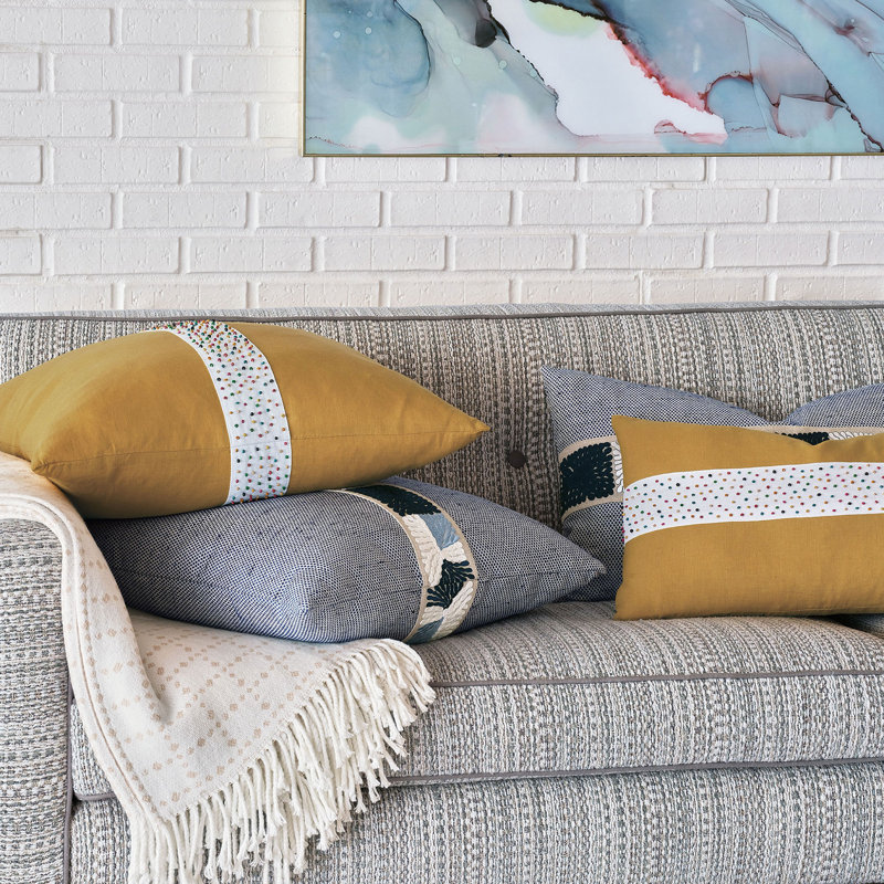 Confection Appliqued Linen Reversible Throw Pillow