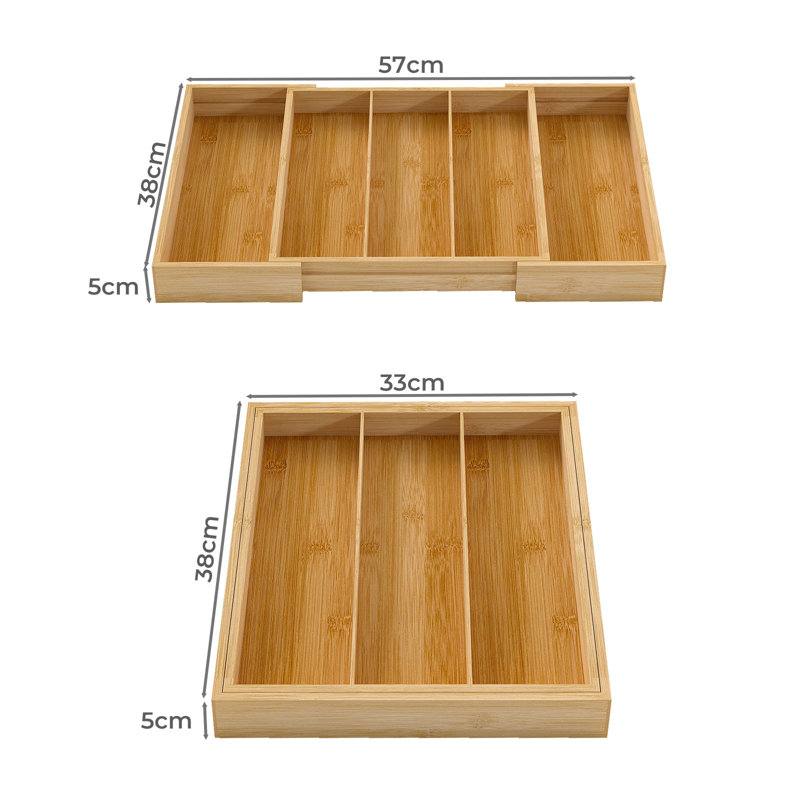  Bamboo Expandable Kitchen Drawer Organizer 3-5 Slot Waterproof Storage