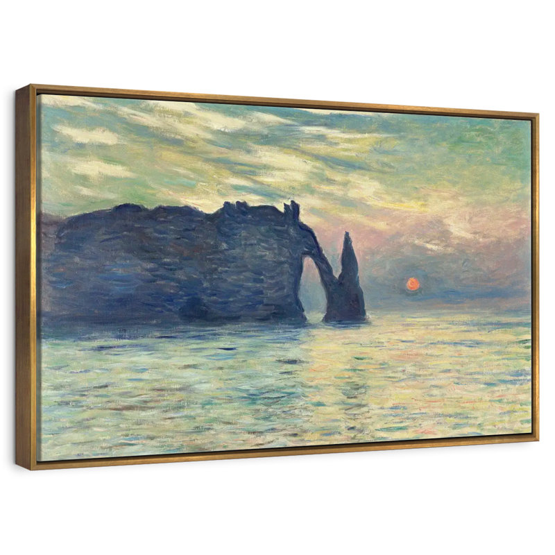 Coucher de soleil sur la falaise d'Etretat, Cadre flottant doré, 13 po x 9 po