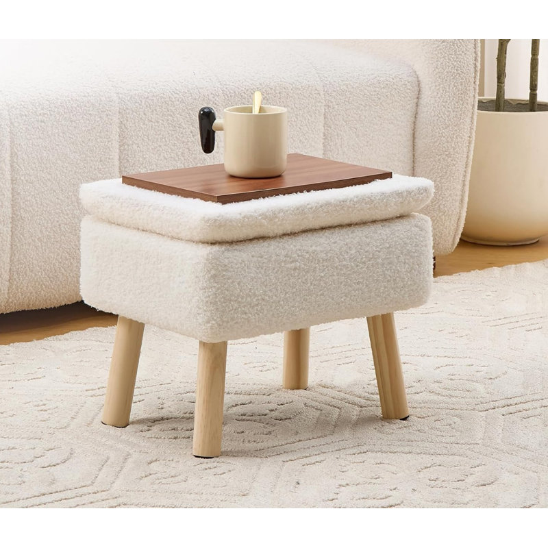Petit tabouret d'appoint avec repose-pieds en bois, Blanc