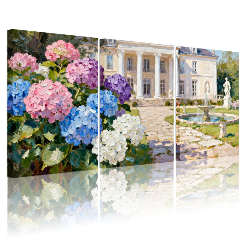 Ensemble de 3 tableaux sur toile tendue « Hortensia Garden Manor », H 30 po x l 60 po