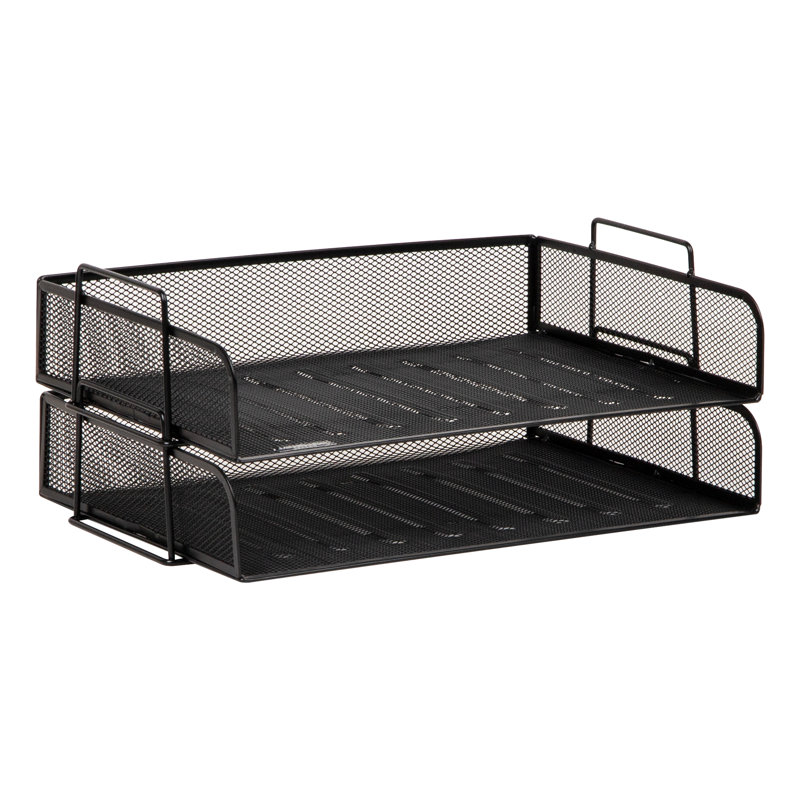 Bac à papier empilable, organisateur de bureau, rangement pour dossiers, bureau, filet métallique, 2 pièces, noir, Noir
