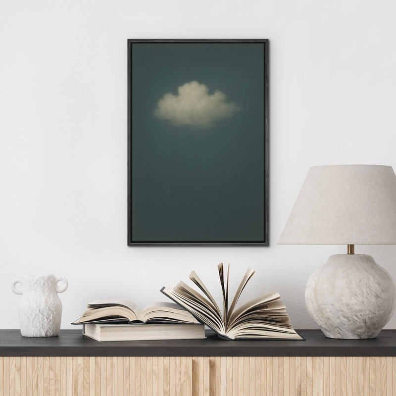 Art mural sur toile encadré à nuage unique sur ciel foncé - Atmosphère minimaliste surréelle pour le bureau ou le vestibule - Décoration moderne
