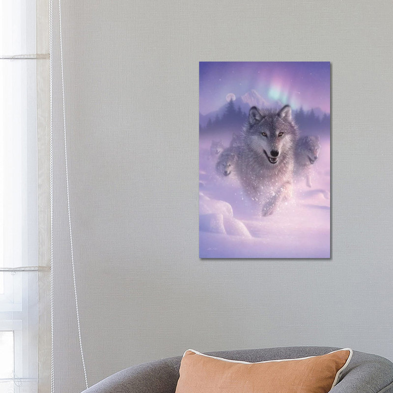 Éclairage du nord-wolves à courant vertical, H 26 po x l 18 po x P 1,5 po, Papier d'art encadré noir, Blanc