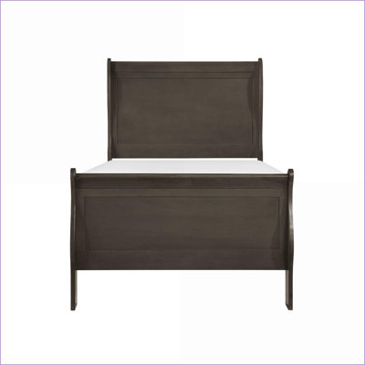 Structure de lit simple de taille simple Louis Philippe - gris teint, placage d'okoumé et amp; Bois pour chambre d'amis