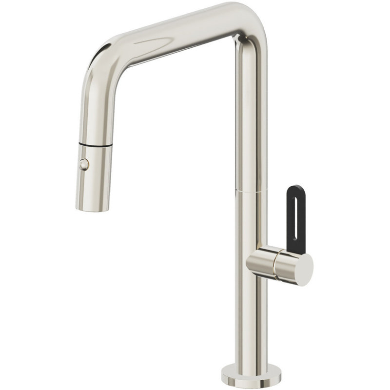 Poetto Kitchen Faucet, Polished Nickel, Black Flat Blade