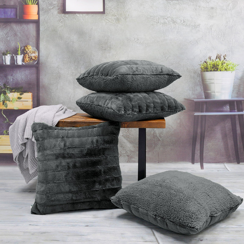 Housse de coussin Super Mink, Gris anthracite